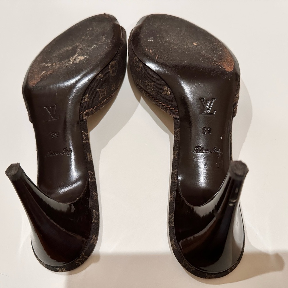 Vintage LV Mini Lin Slide Heels in Brown